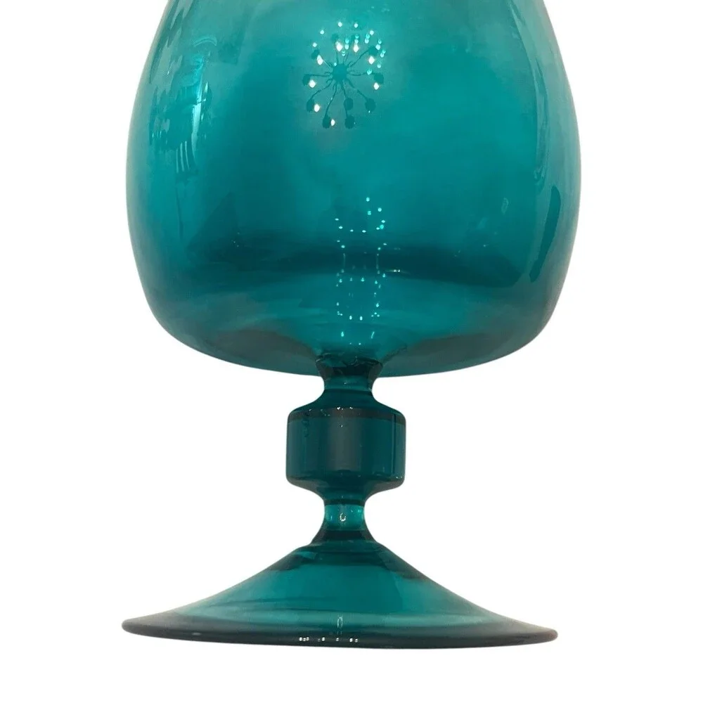 Vintage Teal Blue Art Glass 1 Decanter 6 Wine Glass Very Beautiful Rare!